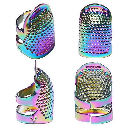 J.CARP 4Pcs Sewing Thimble, Metal Dazzle Color Sewing Thimble Finger Protector, Adjustable Finger Shield Ring Fingertip Thimble Sewing Quilting Craft, Accessories DIY Sewing Tools (2 Sizes, S/M)