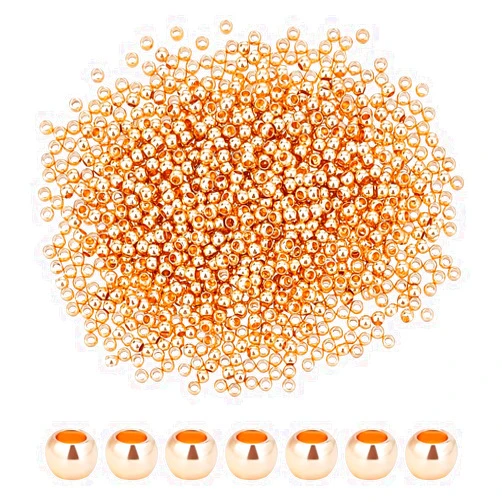 PH PandaHall 1000pcs 2mm 14K Gold Plated Brass Beads Long-Lasting Round Smooth Spacer Beads Seamless Loose Ball Beads Gold Metal Beads for Summer Hawaii Necklaces, Bracelets, Earring Making