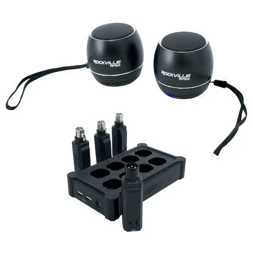 Audiosavings Bundle:(1) Chauvet D-Fi XLR Pack w/(3) Receivers+Charger Turns DMX Lights DMX Bundle with (1) Pair Rockville RPB3-BLACK Handheld Wireless Linking Portable Bluetooth Speakers (Items 3)