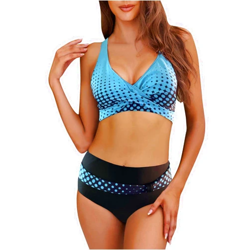 Kcocoo Women Triangle Bikini Halter Swimsuit Twist Criss Cross Back Two Piece Bathing Suit Summer Beach High Waist Swimwears