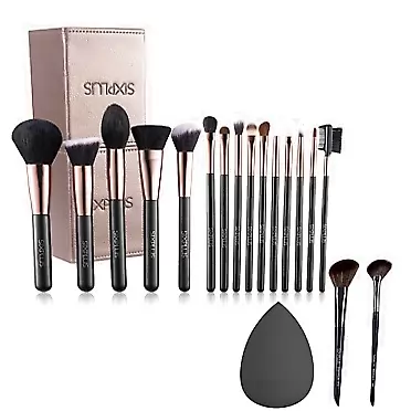 SIXPLUS 17Pcs Professional Makeup Brushes with One Black Makeup Sponge