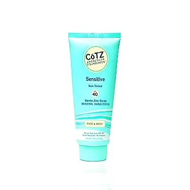 COTZ Sensitive Non-Tinted Zinc Oxide Mineral Sunscreen for Body and Face; Broad Spectrum SPF 40; 3.5 oz / 100 g