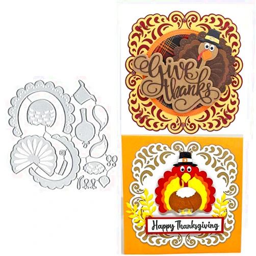 BeetirryHu Thanksgiving Turkey Metal Die Cuts, Thanksgiving Turkey Metal Cutting Dies Cut Stencils Card Paper Craft DIY Template Metal Cutting Dies Album Embossing Paper Dies for Card Making Scrapbooking