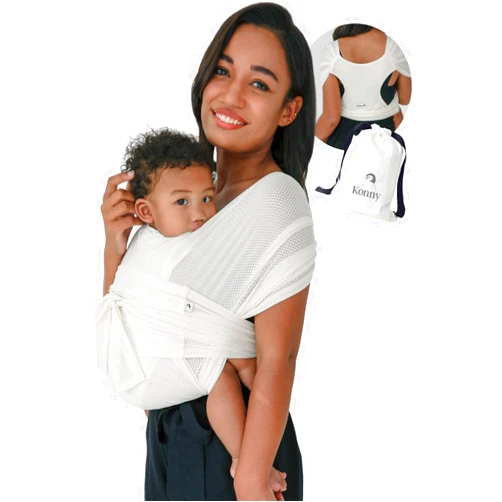 Konny Original Baby Carrier AirMesh for Cozy Luxury Baby Carrier Wrap, Easy to Wear Baby Wrap Carrier, Perfect Essentials Cloths for Newborn Babies up to 44 lbs, (Cream, XS)