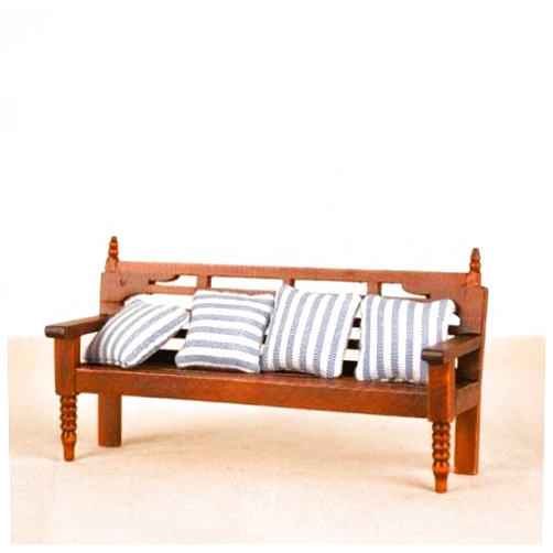 EatingBiting Dollhouse Miniature Doll Bench Couch Sofa with Cushions, 1:12 Dollhouse Miniature Furniture Sofa Wooden Recliner Chair Vintage Sofa, Vivid