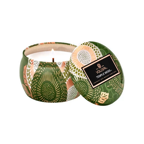 Voluspa Temple Moss, Mini Tin Candle, 4 oz, 25 Hour Burn Time, Coconut Wax Candle for The Home, Poured in The USA