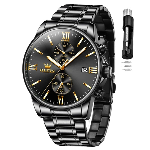 OLEVS Mens Watch Fashion Minimalist Chronograph Quartz Analog Mesh Stainless Steel Waterproof Luminous Watches for Men with Auto Date
