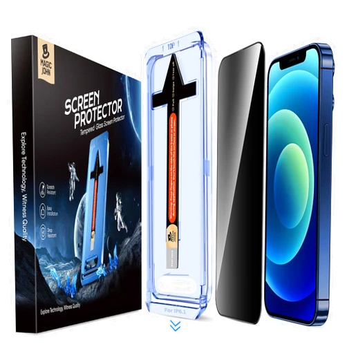 MAGIC JOHN 2 Pack for iPhone 12/12 Pro 6.1 inch Privacy Glass Screen Protector, Auto Dust-Elimination Installation, Bubble Free, Easy Installation