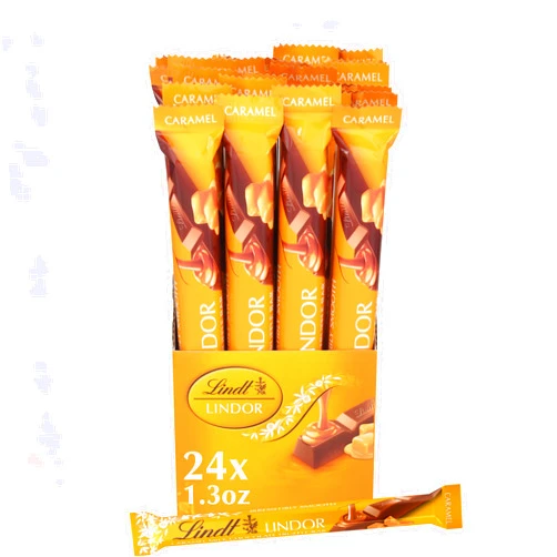 Lindt LINDOR Caramel Milk Chocolate Truffle Bar, Milk Chocolate Candy with Smooth, Melting Truffle Center, 1.3 oz. (24 Pack)