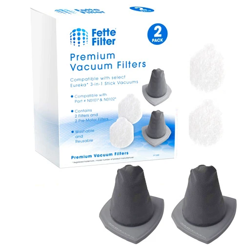 Fette Filter - 2 Pack Vacuum Filter Set Compatible with Eureka NES210, NES212, NES215, NES215A 3-in-1 Stick Vacuums. Compare to Part # N0101 & N0102 (2 Filters and 2 Pre-Motor Filters)