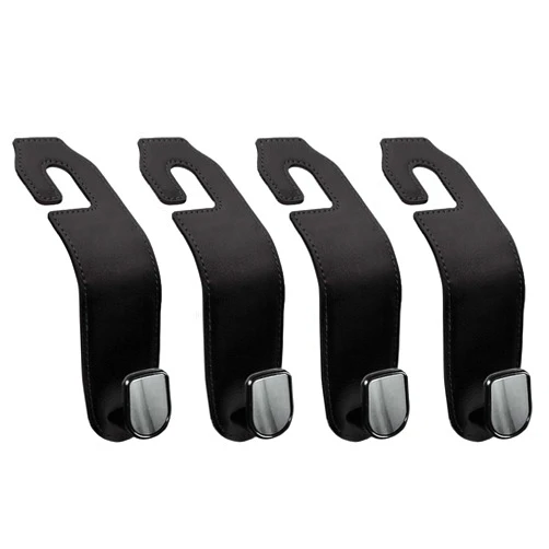 Teoenix Car Seat Headrest Hook, 4 Pack Leather Car Purses and Bags Hooks Holder Hanger for Car Groceries Organization Accessories, Black