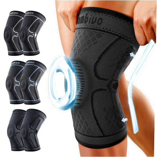 CAMBIVO Knee Brace for Men & Women, 2 Pack Knee Compression Sleeve for Knee Pain Relief, Knee Brace with Side Stabilizers & Patella Pad for Meniscus Tear, Gym Running Working Out（Small, STS-Black）