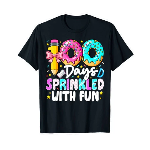 100 Days Smarter Costume for Kids Girls Teacher 100 Days Sprinkled with Fun Donut 100th Day of School Girls T-Shirt