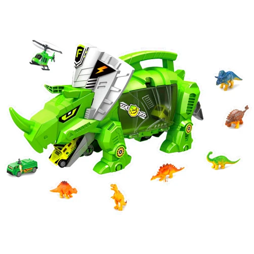 PowerTRC Dinosaur Storage Carrier with 6 Dinosaur Toys & 4 Vehicles | Portable Dinosaur Transporter Truck for Kids | Ideal Gift for Dinosaur Lovers | Safe & Durable Toys for Toddlers Ages 3-5