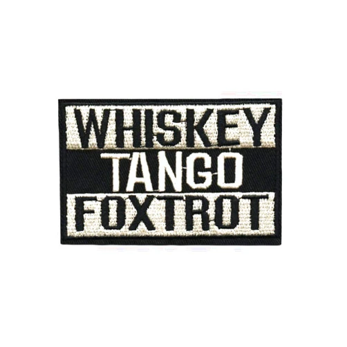 Ruoming 1 PCS Whiskey Tango Foxtrot Patch Embroidered Funny Badge Applique Iron On Sew On Emblem (Brown), 3.15x2 inch