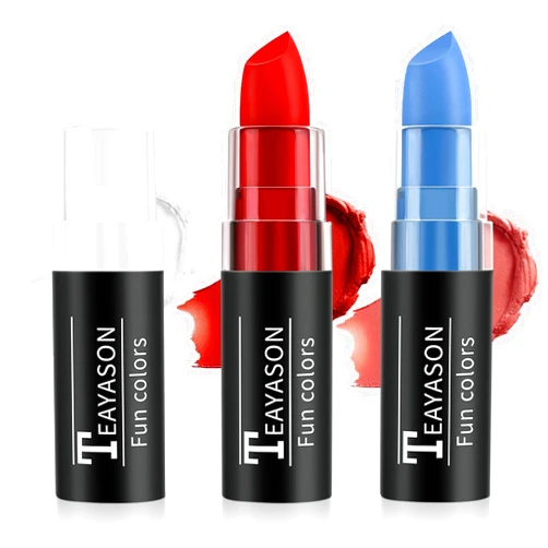 FIVEFULU Red Blue White Face Paint Halloween Makeup Kit, Matte Lipstick Set Eye Black Stick, Usa Themed Accessories Flag Color, Body Paint Face Makeup for Halloween Clown Harley Quinn Joker Makeup