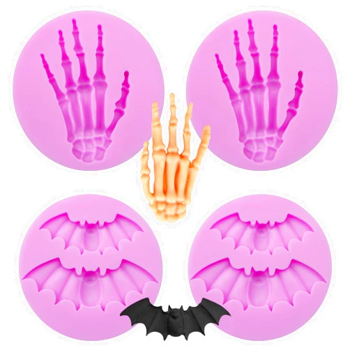 Acvcatto Bats Halloween Fondant Molds Silicone, Hand Claws Silicone Resin Pendants, 4 Packs Halloween Chocolate Molds for Hallween Party Candy Cake Decoration Cupcake Toppers Gum Paste Polymer Clay