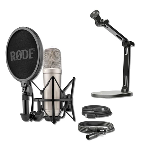 StreamEye Rode NT1 5th Generation Condenser Microphone (Silver) with Rode DS2 Desktop Stand