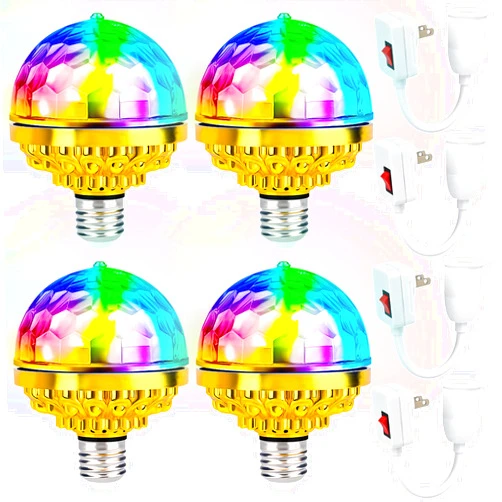 VAIPI 4 Pack Colorful Rotating Magic Ball Light Disco Colorful Magic Lamp Bulb Crystal Rotating Stage Party Bulb with E27 Sockets LED DJ Strobe Lights 6W RGB Projector Effect Lamp for Home Dance Bar