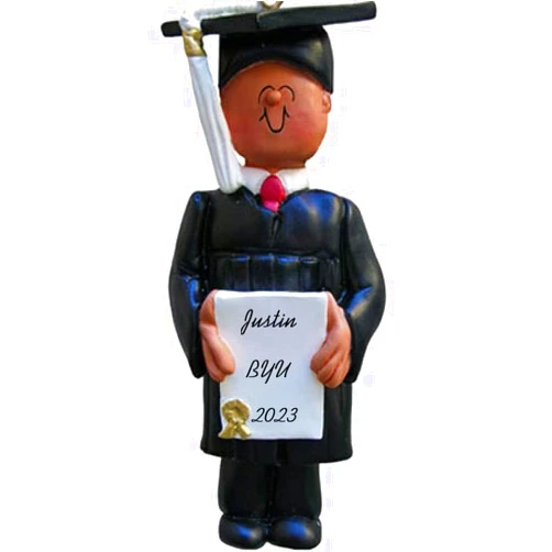Calliope Designs Graduate Class of 2024 Male African American Personalized Christmas Ornament - Handpainted Resin - 4.5