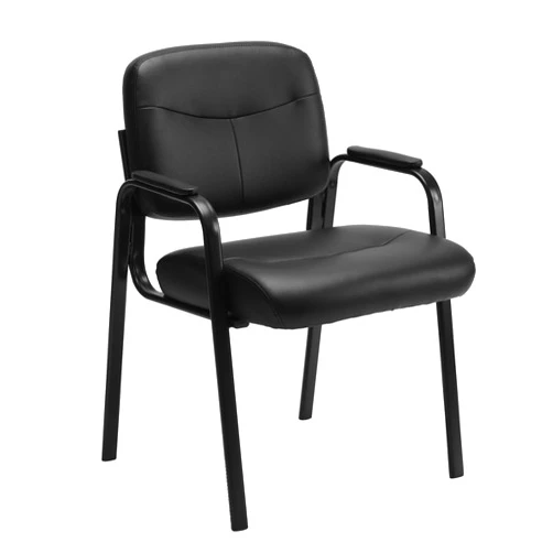 Sweetcrispy Office Guest Chair, Leather Stationary Waiting Room Chairs No Wheels with Padded Arms for Elderly Desk Conference Room Lobby Table Side Salon