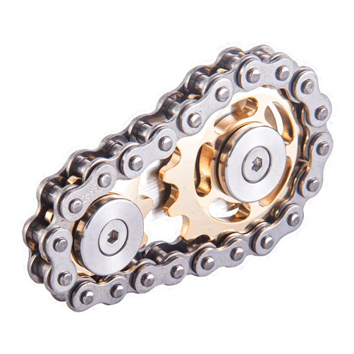 Osteczz Bike Chain Gear Fidget Spinner, Metal Sprocket Chain Fidget Toy, Stress Anxiety Relief Fidget Toy Finger Spinning Toy for Kids Stainless Steel Sensory Bearings EDC Novelty Toy, Golden Plating Sprocket