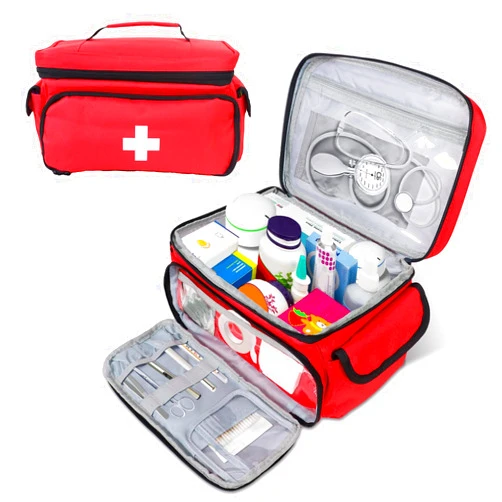 ALSLEA First Aid Bag Empty First Aid Kit Storage Bag Small Medical Bag Portable Medical Supplies Organizer for Travel, Home, Office, Car, Outdoor, Camping, Hiking (Red)