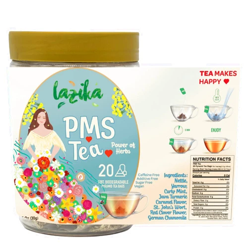 LAZİKA Lazika PMS Tea for Hormone Balance, Herbal Tea for Healthy Menstural Cycle, 20 Pyramid Teabags, Period Relief and PMS Support for Women, Caffeine Free, Chamomile, Fennel