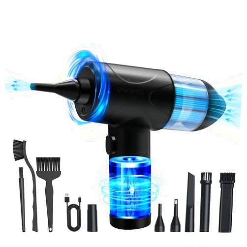 OWIKOL Compressed Air Duster-150000RPM Electric Air Duster with LED,3 Gear Adjustable Keyboard Cleaner,6000mAh Cordless Air Blower,Replace Canned Air Duster,Cordless Air Duster,Car Dusters(Black)