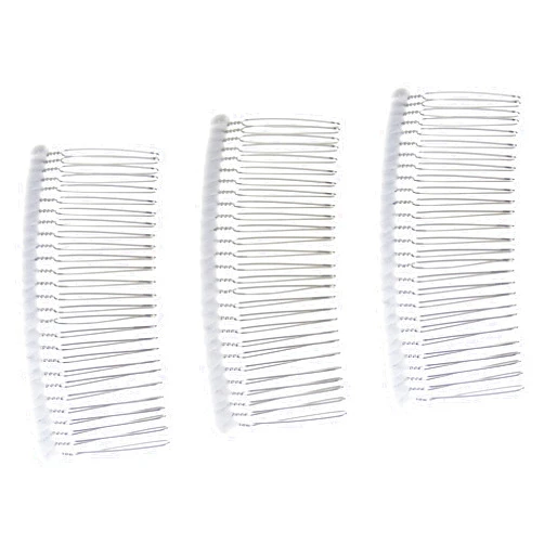 Enchanted Brides 27 Teeth Fancy DIY Tulle-Wrapped Metal Wire Hair Combs for Bridal Wedding Veil Combs(#C266x3) (White)