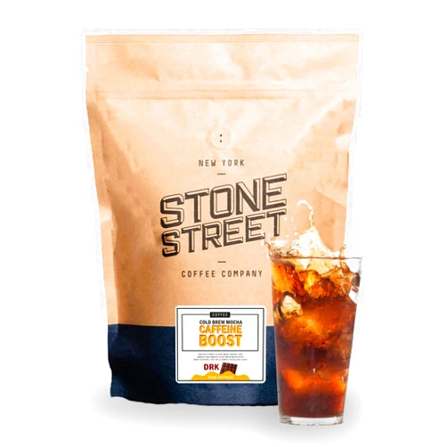 Stone Street Cold Brew Coffee, High Caffeine ‘Boost Blend’ with Chocolate Mocha Flavor, Coarse Ground Flavored Coffee, Dark Roast, 1 LB