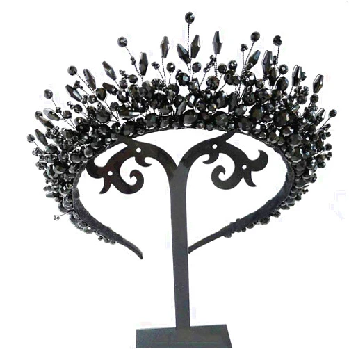 Aimimier Bridal Black Crystal Tiara Crown Handmade Baroque Headband Luxury Wide Hair Hoop Princess Prom Party Hair Jewelry for Women and Girls