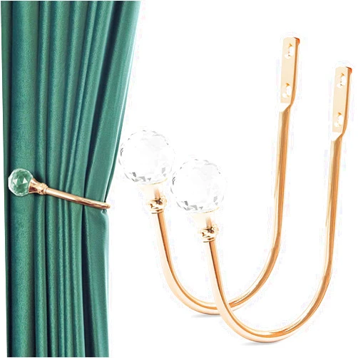 Gudui Curtain Holdbacks, Gold Curtain Tieback Hooks Crystal Decorative Curtain Pullbacks Holders for Drapes Wall Mounted Metal Drapery Holdbacks Window Treatment Holdbacks, Set of 2