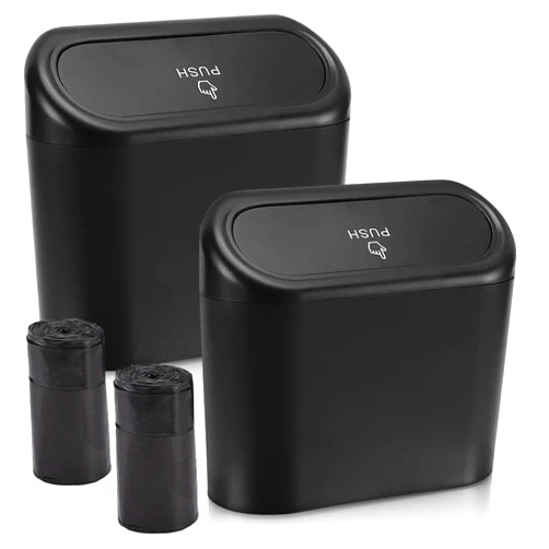 Accmor Car Trash Can with Lid, Mini Auto Dustbin Garbage Organizer Holder 2 Packs, Automotive Storage Container Bin with 2 Rolls of Bags for Vehicle, Home, Office