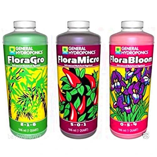 IPoplor GH Flora Series' General Hydroponics 32oz Quarts Trio FloraMicro FloraGrow FloraBloom, 1 Set, (Many ##)