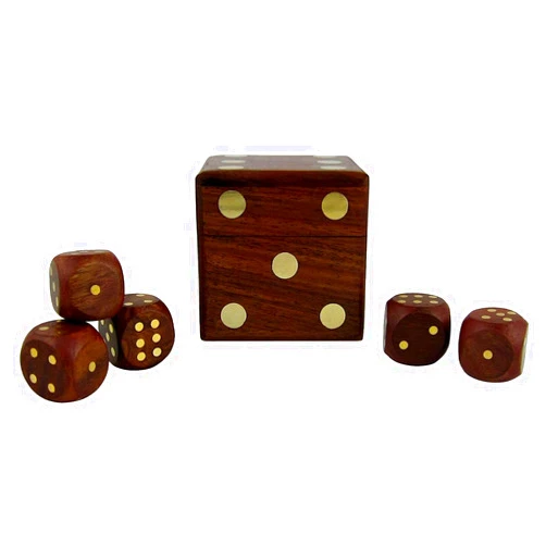 UNITEDPRIME TOSQP27 Gift 5 Dice Box Set Classic Rolling Game Family Group Wooden Square Storage Case with Dice Handmade