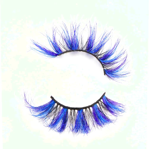 FOXSCOS 25mm Colored Eyelashes,Halloween 3D Mink Lashes with Color,Beautiful Natural Wispy Colorful False Eyelashes 1 Pair for Christmas New Year Party Ball（Blue purple black 3 colors）