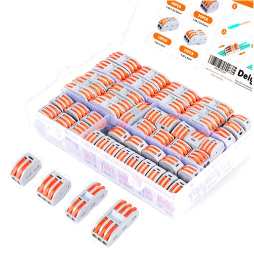 Delgada 80 Pcs Electrical Wire Connectors Nuts Kit - Assortment of Reusable Push-in Lever Wiring Connector, 2 Way-2/3 Port (30PCS) Universal Quick Conductor