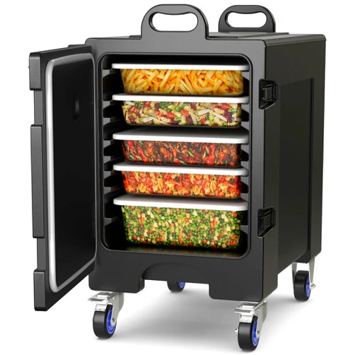 Goplus Hot Box for Catering, 5 Full-Size Pans Insulated Food Pan Carrier with 81 Quart Capacity, Wheels, Handle,Food-Grade LLDPE Material, Portable Food Warmer Box for Restaurant Canteen Hotel