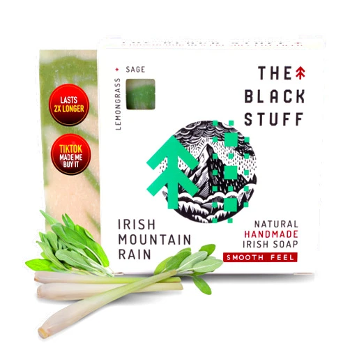 The Black Stuff All Natural Bar Soap for Men Handmade Cold Process Soaps with Organic Ingredients and Essential Oils - Mens Soap for Daily Use, Irish Mountain Rain Body Soap