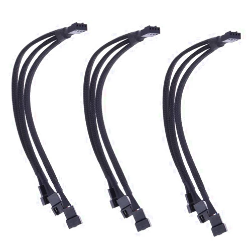 ThtRht 3 Pack Fan Splitter 4 Pin Cable 3 Way Adapter PWM 1 to 3 Extender Hub Extension Braided CPU Connector Converter Cord Lines Computer Sleeved Wire Cooling Matherboard Desktop Accessory