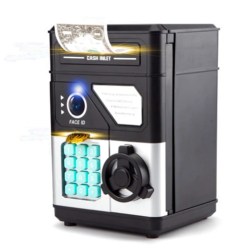 GONINO Piggy Bank for Boys Girls, Kids Safe, Electronic Mini ATM Money Saving Box Toy 2025 with Password & Face ID Simulation, Christmas Birthday Gifts for 4 5 6 7 8 9 10 Year Old, Coin Cash Can