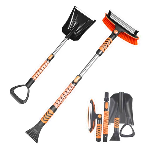 YSMJ 34'' to 41'' Extendable Snow Brush, Ice Scraper for Car Windshield, Emergency Snow Shovel Snow Broom with Foam Grip 180° Pivoting Brush Head, Telescoping Snow Scraper for Car SUV Truck, Orange