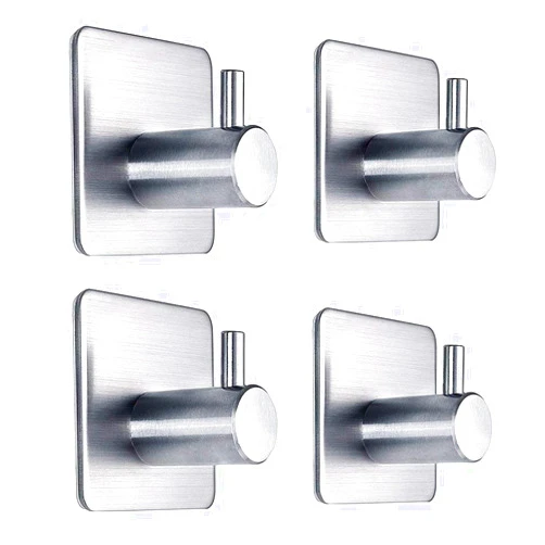 Fotosnow Adhesive Hooks Heavy Duty Wall Hooks Waterproof Stainless Steel Hooks for Hanging Coat, Hat,Towel Robe Hook Rack Wall Mount- Bathroom and Bedroom 4-Packs
