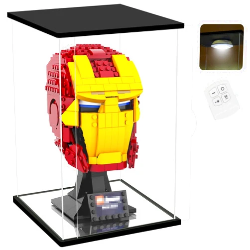 NONEMEY Clear Acrylic Display Case with Remote Control Light for Collectibles, Dustproof Model Showcase Organizer Box, Display Case for Collectibles (7.8x6x13.8inch,20x15x35cm)