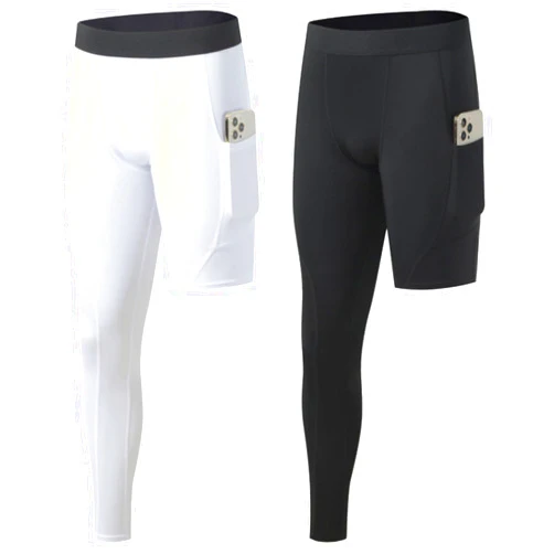 Blaward 2 Pack Men's Compression Pants Single Leg Tight Sports Long Pants with Pockets for Basketball Base Layer Leggings