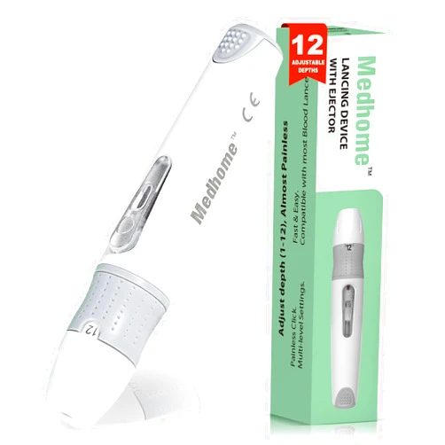 Medhome Lancing Device, with 12 Adjustable Depth Settings, Lancing Device for Diabetes Testing with Push Button Ejector,Minimizing Pain and Discomfort in Blood Glucose Testing - Lancet Device