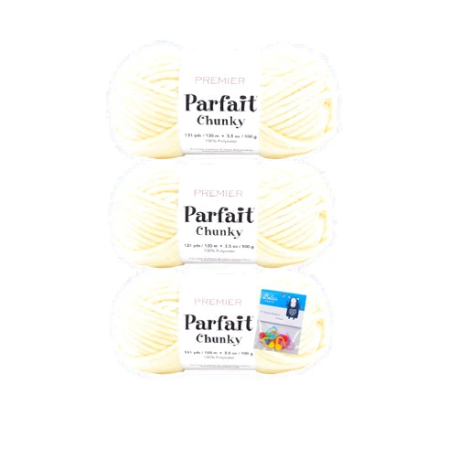 Bella's Crafts Premier Yarns Parfait Chunky Chenille Yarn 3.5 Oz 6 Super Bulky Weight 3 Pack Bundle with Bella's Crafts Stitch Markers (Yellow)
