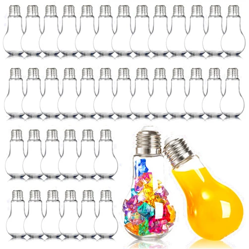 Mezchi 40 Pack Plastic Light Bulbs, 120ml/4.1 Oz Clear Fillable Ornaments, Plastic Light Bulbs Candy Jars for Crafts, Decorative Centerpieces, Party Favors, Silver