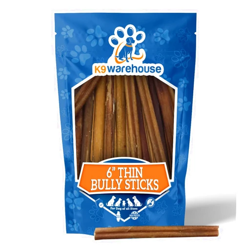 K9warehouse® - Bully Sticks for Small Dogs & Puppies - (6 inch, 6 Count) Thin Pizzle Sticks for Teething Relief - Puppy & Dog Chew Treats for Medium Dogs - 100% Natural & Safe Bully Stick